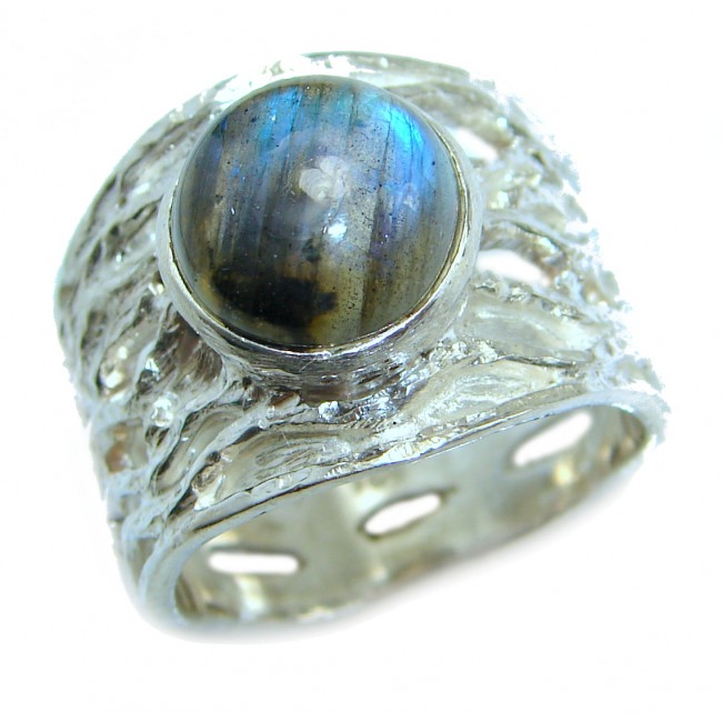 Fire Labradorite .925 Sterling Silver handmade ring size 8