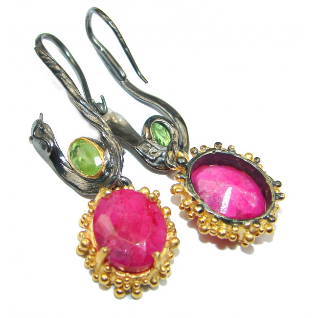 Trendy Ruby Gold Rhodium over .925 Sterling Silver handmade earrings