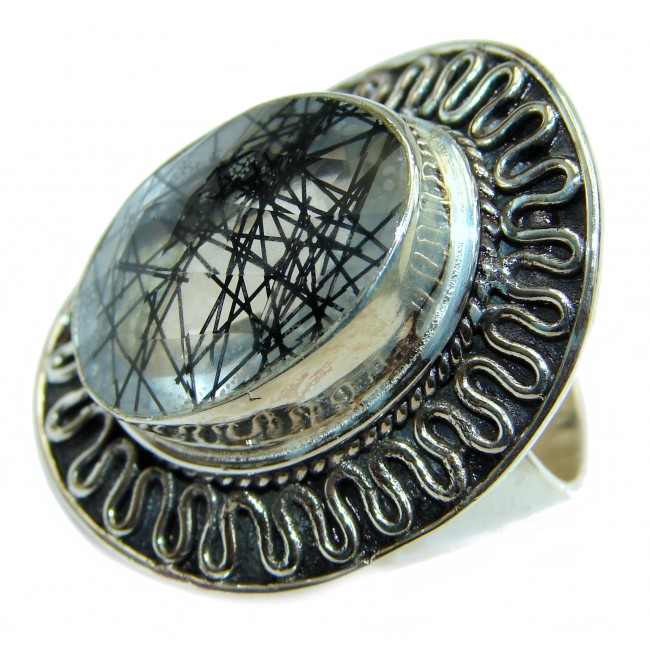 Mysterious Tourmalinated Quartz Sterling Silver handmad ring s. 8