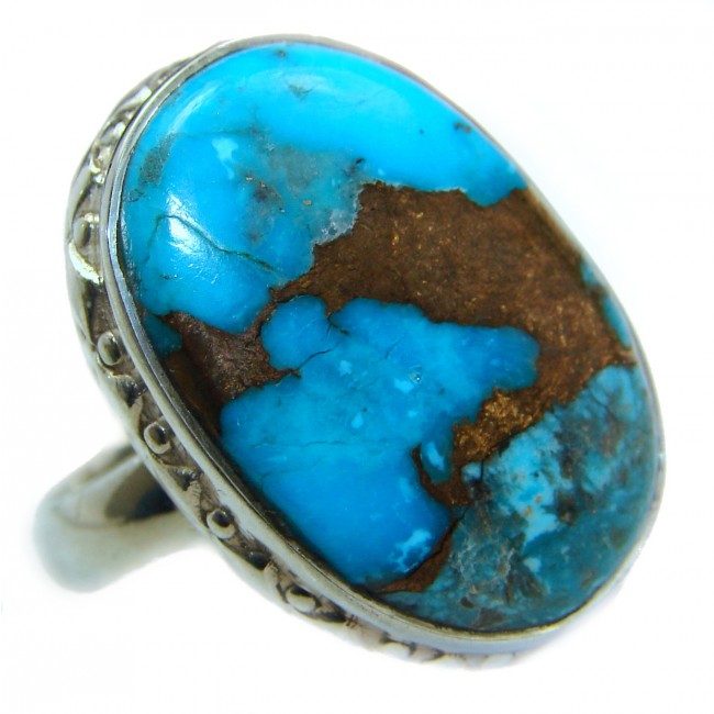 Huge Copper Turquoise .925 Sterling Silver ring; s. 8