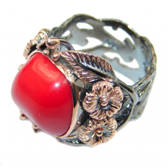 Natural Fossilized Coral 14K Gold over .925 Sterling Silver handmade ring s. 9