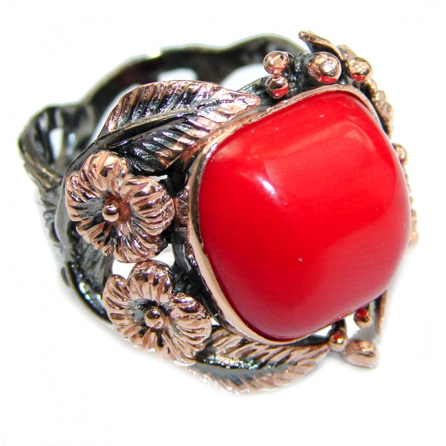 Natural Fossilized Coral 14K Gold over .925 Sterling Silver handmade ring s. 9