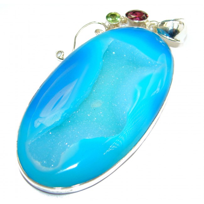 Huge Stardust Agate Druzy .925 Sterling Silver handcrafted Pendant