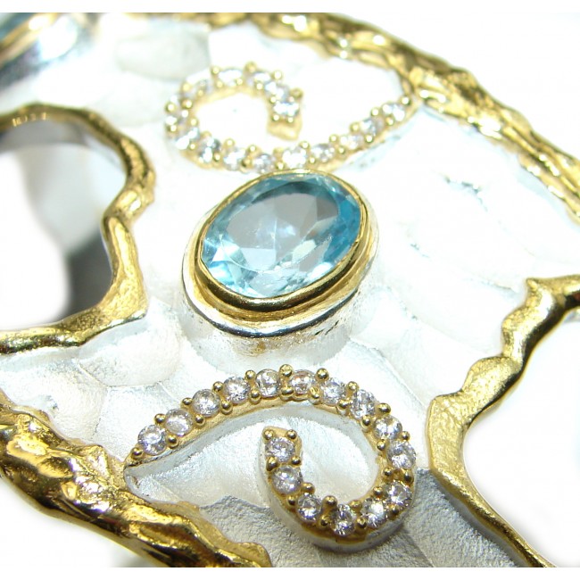 Luxury ITALY HAND-MADE Swiss Blue Topaz 18K Gold over .925 Sterling Silver Bracelet / Cuff