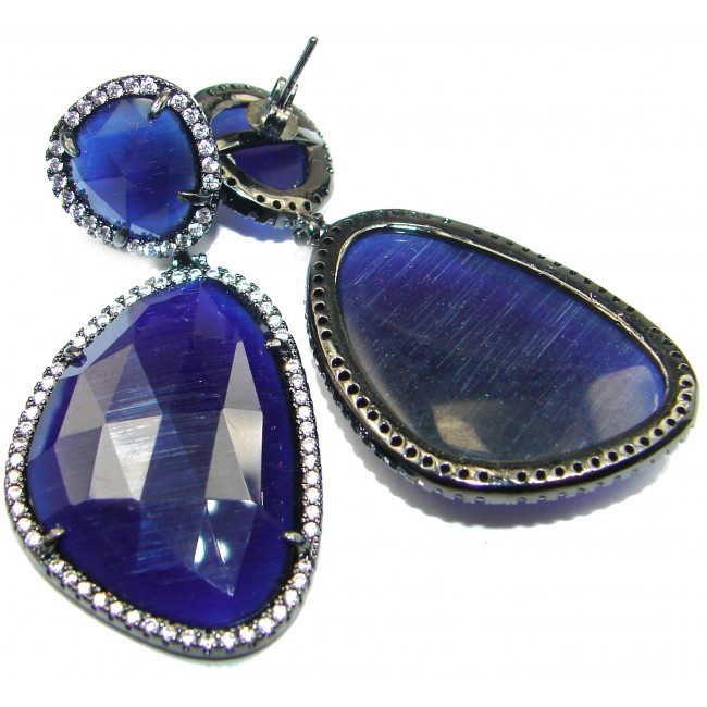 Spectacular Sapphire color quartz .925 Sterling Silver earrings