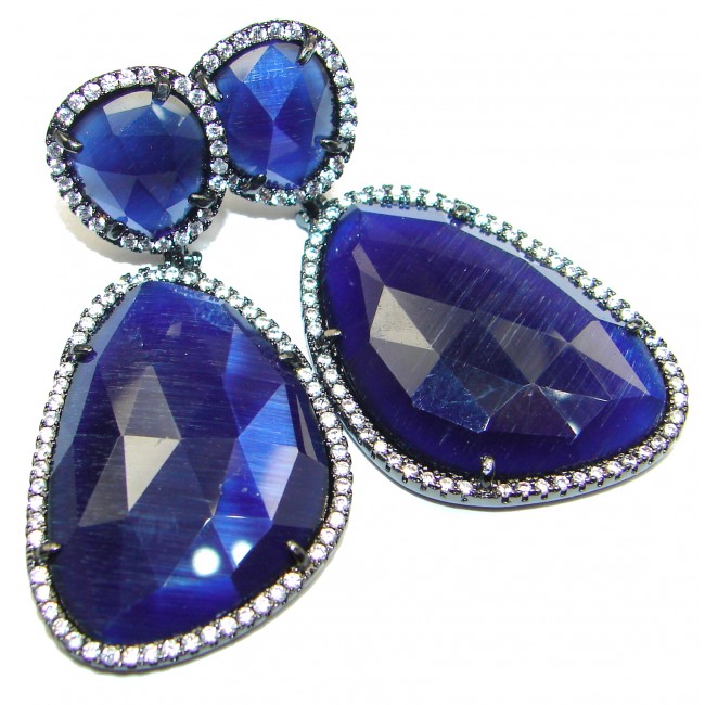 Spectacular Sapphire color quartz .925 Sterling Silver earrings