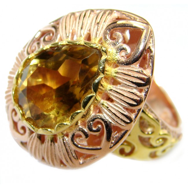 Natural Champagne Topaz 14K Gold over .925 Sterling Silver handcrafted Ring s. 7 1/4