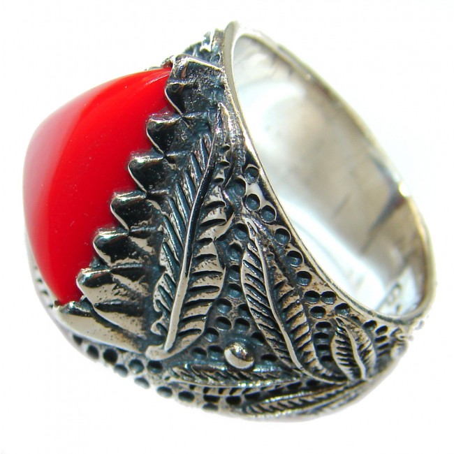 Natural Fossilized Coral .925 Sterling Silver handmade ring s. 6 1/2