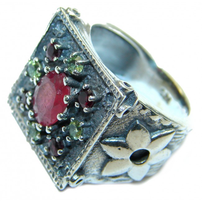 Genuine Ruby .925 Sterling Silver Statement ring; s. 7 1/4