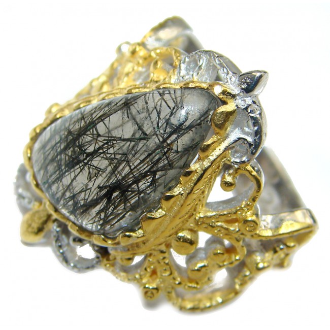 Mysterious Tourmalinated Quartz 14K Gold over .925 Sterling Silver handmad ring s. 6