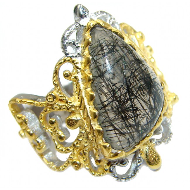 Mysterious Tourmalinated Quartz 14K Gold over .925 Sterling Silver handmad ring s. 6