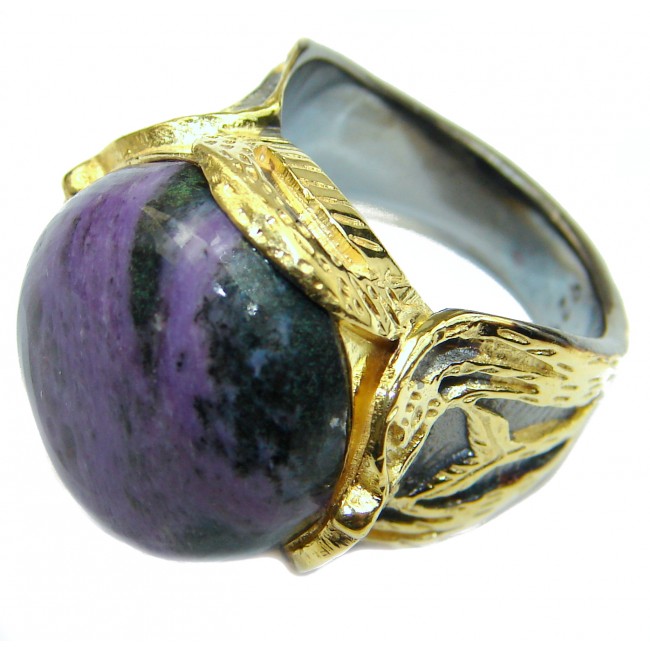 Natural Siberian Charoite 14K Gold over .925 Sterling Silver handcrafted ring size 6 1/4