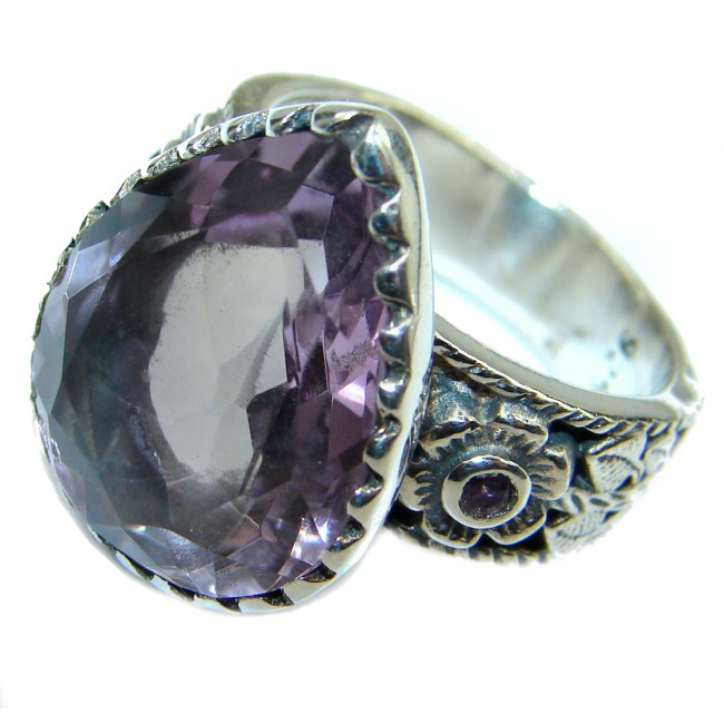 Pink Amethyst oxidized .925 Sterling Silver handmade ring size 7