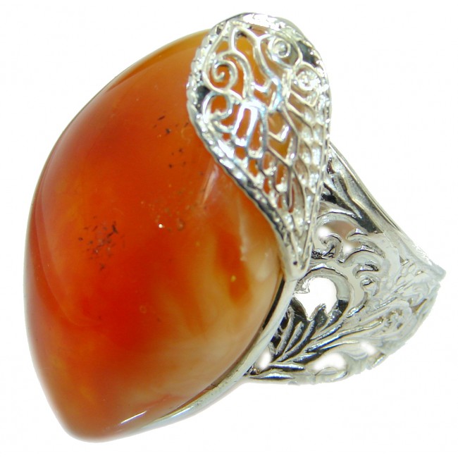 Huge RARE Pink Butterscotch Baltic Polish Amber .925 Sterling Silver handmade Ring size 7 adjustable