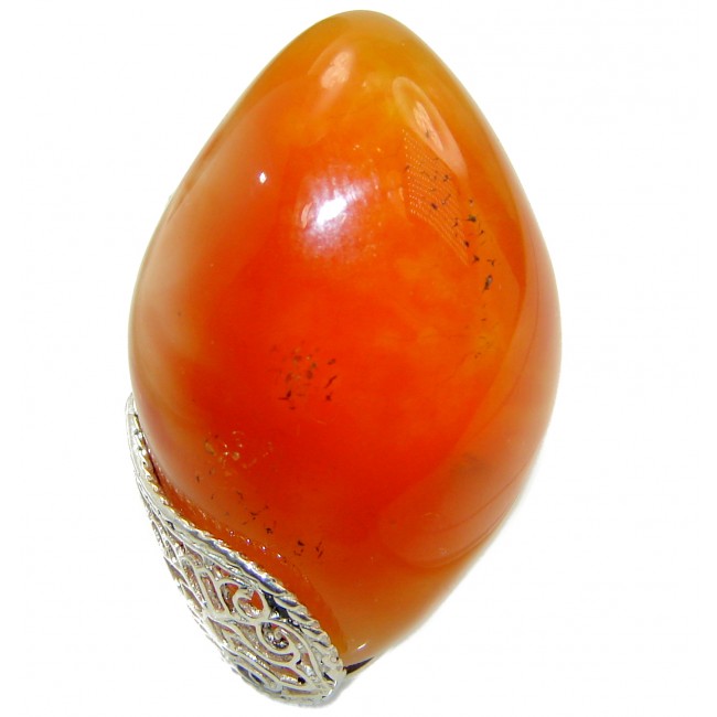 Huge RARE Pink Butterscotch Baltic Polish Amber .925 Sterling Silver handmade Ring size 7 adjustable