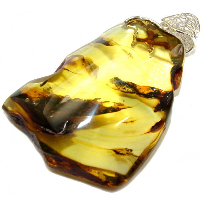 Back to Nature HUGE natural Baltic Amber .925 Sterling Silver handmade Pendant