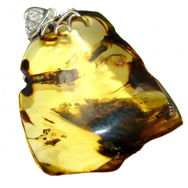 Back to Nature HUGE natural Baltic Amber .925 Sterling Silver handmade Pendant