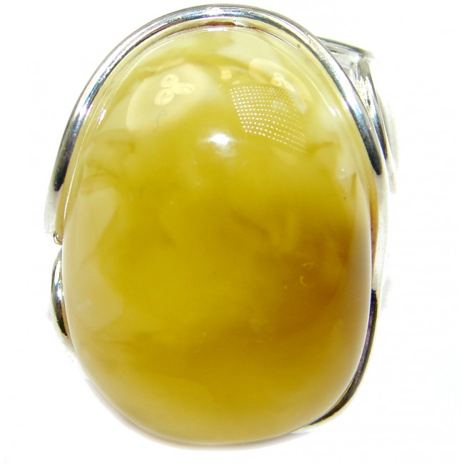 Huge Genuine Butterscotch Baltic Polish Amber .925 Sterling Silver handmade Ring size 7 adjustable