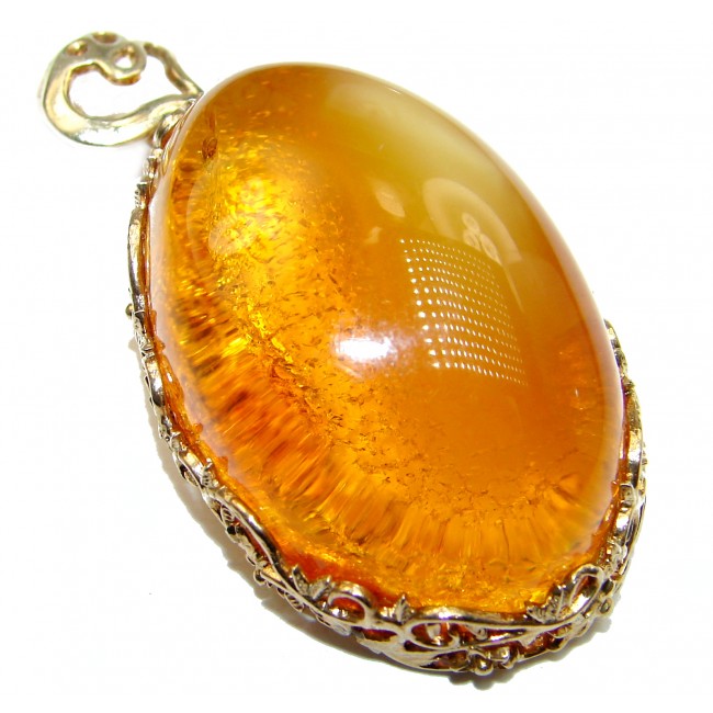 Huge Natural Baltic Amber 18K Gold over .925 Sterling Silver handmade Pendant
