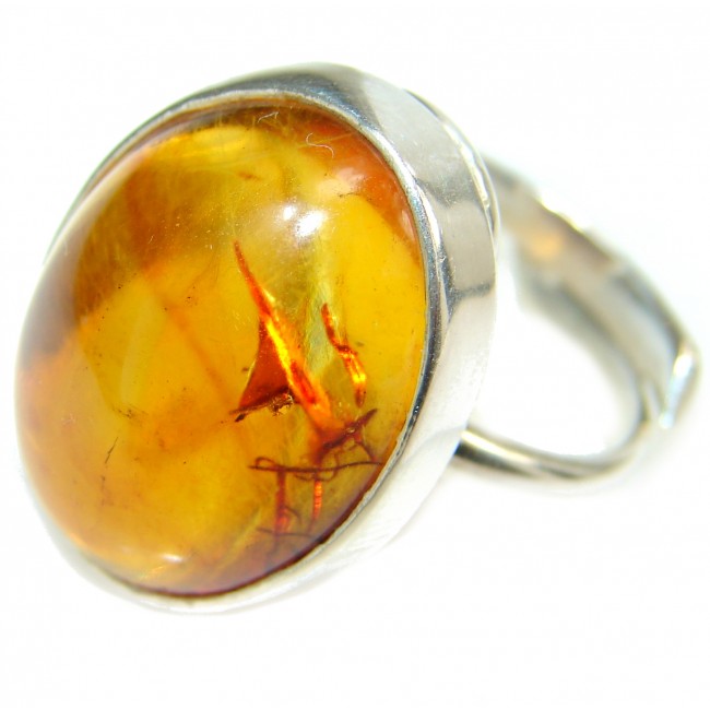 Huge Baltic Amber .925 Sterling Silver ring; s. 8 adjustable