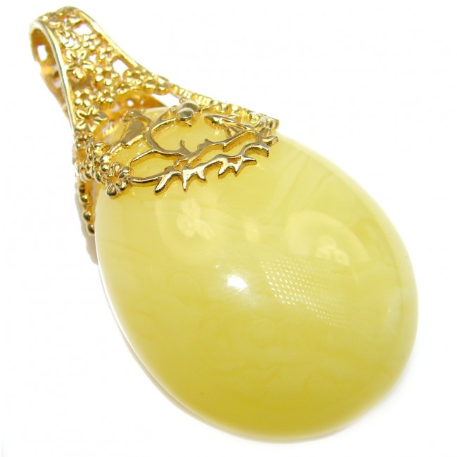ROYAL QUALITY Natural Baltic Butterscotch Amber 18k Gold over .925 Sterling Silver handmade Pendant