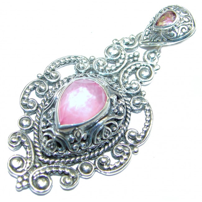 Amazing Peach Mother of Pearl .925 Sterling Silver handcrafted Pendant