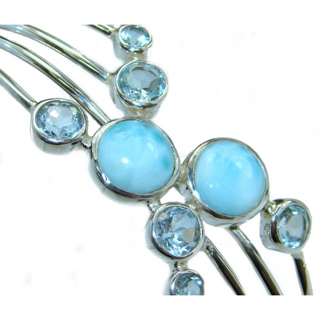 Fine Art Blue Larimar Swiss Blue Topaz .925 Sterling Silver handcrafted Bracelet / Cuff