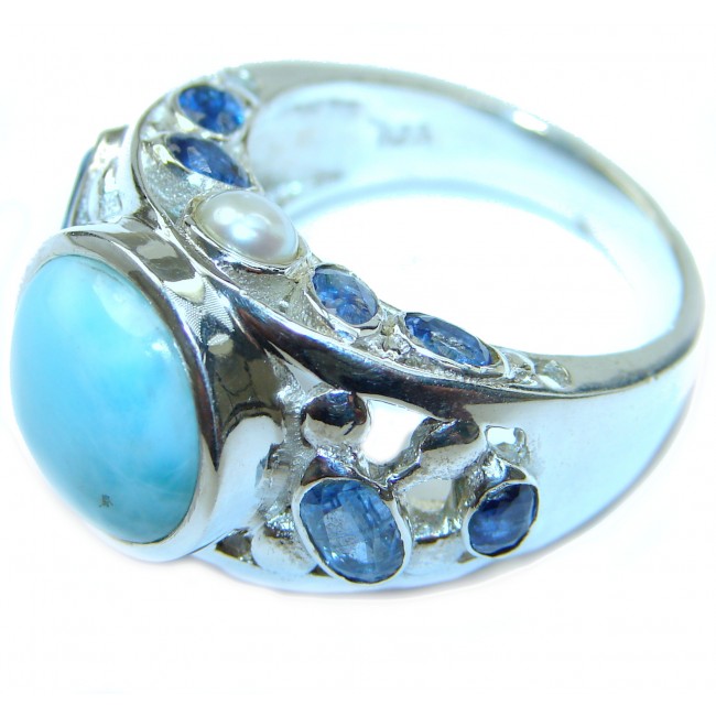 Treasure Blue Larimar Kyanite .925 Sterling Silver handmade ring s. 9