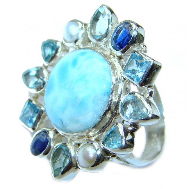 Bali Treasure Precious Blue Larimar Kyanite .925 Sterling Silver handmade ring s. 8 1/4