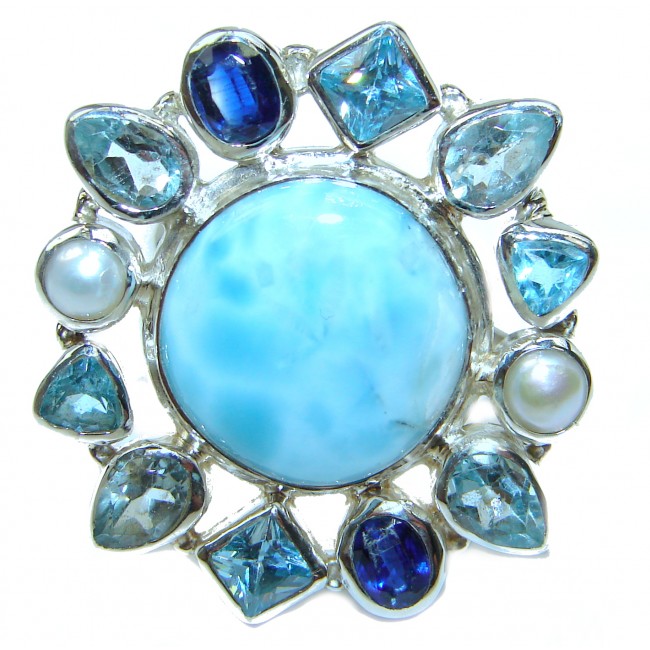 Bali Treasure Precious Blue Larimar Kyanite .925 Sterling Silver handmade ring s. 8 1/4