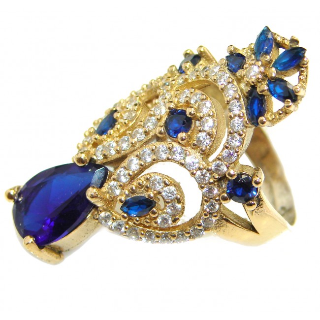 Spectacular created Sapphire .925 Sterling Silver Ring s. 8 1/4