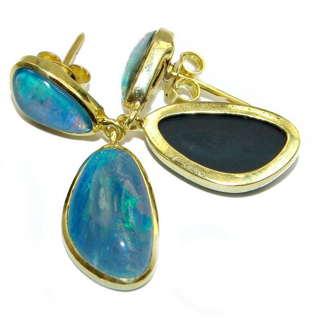 Classy Design Doublet Opal 18K Gold over .925 Sterling Silver handmade earrings