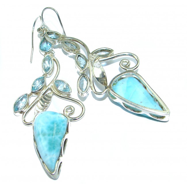 LARGE Precious genuine Blue Larimar .925 Sterling Silver handmade earrings