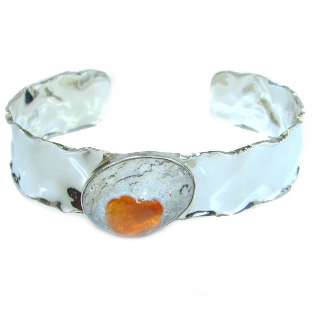 Top Quality Mexican Opal hammered .925 Sterling Silver handmade Bracelet / Cuff