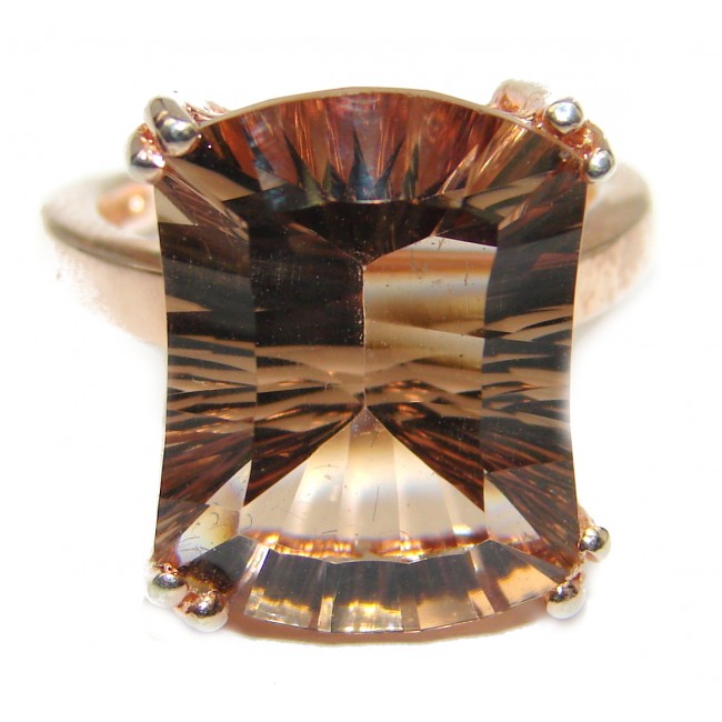 Emerald cut Morganite 14K Rose Gold over .925 Sterling Silver handcrafted ring s. 6