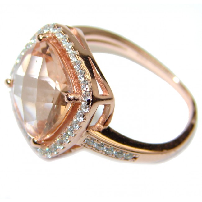 Cushion Cut Morganite 14K Rose Gold over .925 Sterling Silver handcrafted ring s. 6 1/4