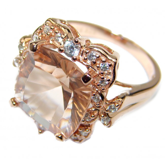 Cushion Cut Morganite 14K Rose Gold over .925 Sterling Silver handcrafted ring s. 5 1/4