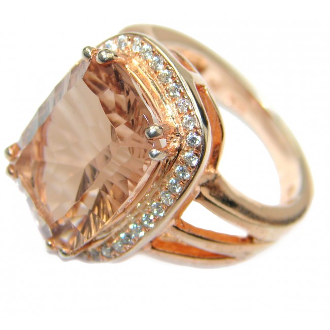 Emerald cut Morganite 14K Rose Gold over .925 Sterling Silver handcrafted ring s. 7 3/4