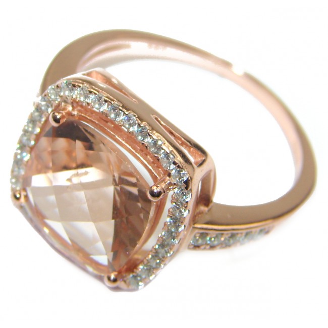 Cushion Cut Morganite 14K Rose Gold over .925 Sterling Silver handcrafted ring s. 8