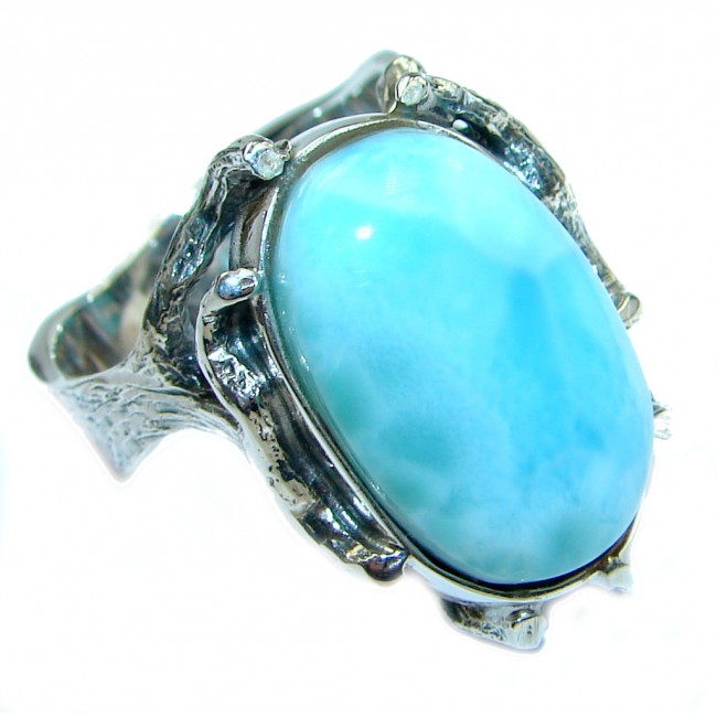 Natural Larimar .925 Sterling Silver handcrafted Ring s. 9