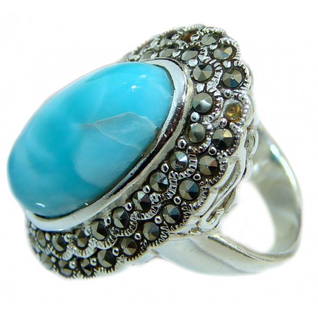 Royal Beauty Natural Larimar .925 Sterling Silver handcrafted Ring s. 8