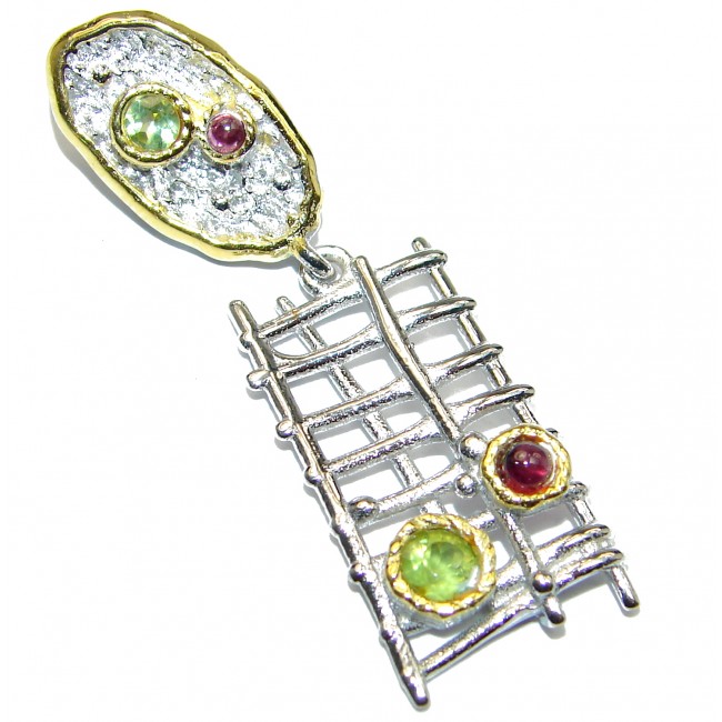 Perfect Natural Peridot Garnet .925 Sterling Silver handcrafted Pendant