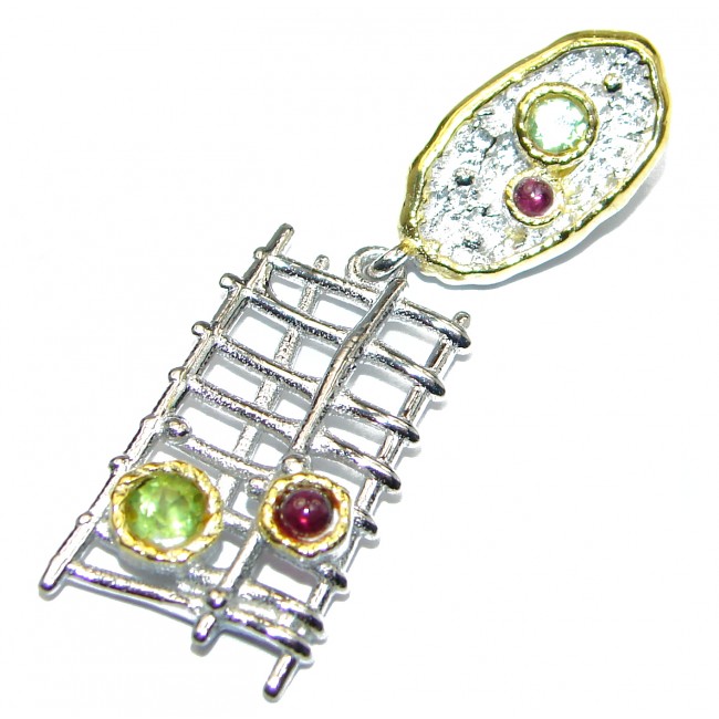 Perfect Natural Peridot Garnet .925 Sterling Silver handcrafted Pendant