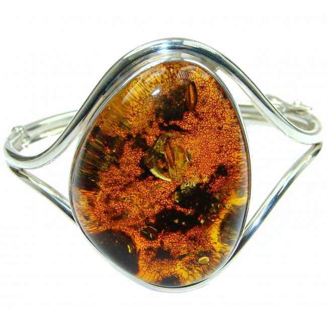 Modern Design Genuine Baltic Amber .925 Sterling Silver handamde Bracelet / Cuff