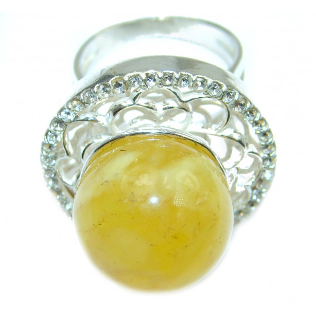 Huge Genuine Butterscotch Baltic Polish Amber .925 Sterling Silver handmade Ring size 8 1/2