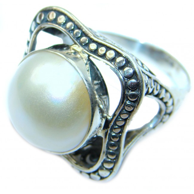 White Pearl .925 Sterling Silver Bali handmade ring size 9