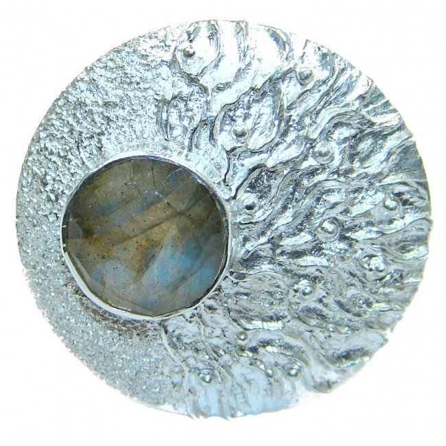Large Fire Labradorite .925 Sterling Silver handmade ring size 7 adjustable