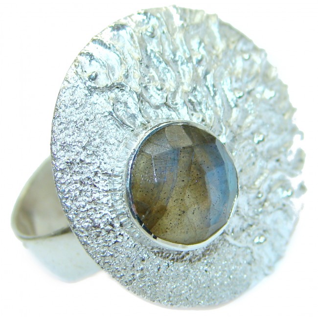 Large Fire Labradorite .925 Sterling Silver handmade ring size 7 adjustable