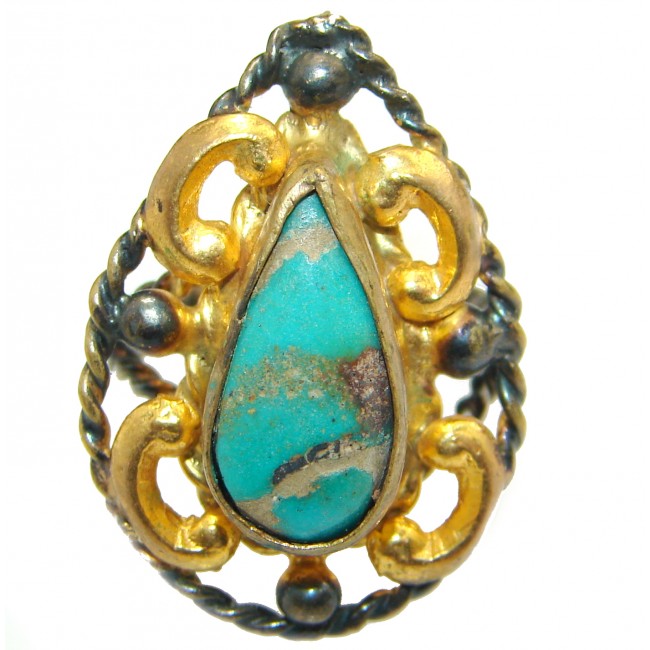 Natural Turquoise .925 Sterling Silver handmade ring s. 7 adjustable