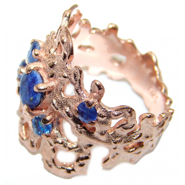 Unique Design genuine Lapis Lazuli Gold over .925 Sterling Silver handmade Cocktail Ring s. 7 1/4